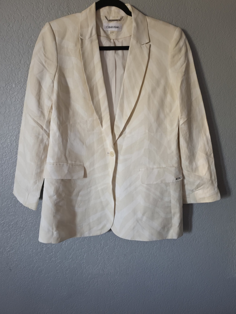 Calvin Klein Cream Notch Lapel Single-Button Blazer